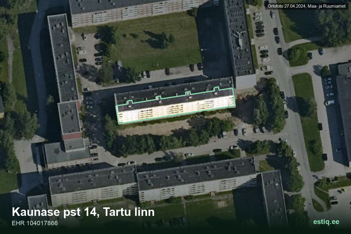 Kaunase pst 14, Tartu – hoone aerofoto, kontuur ehitisregistri (EHR) andmetest