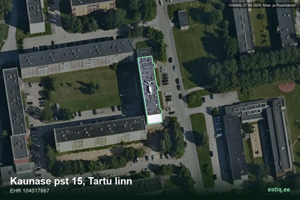 Kaunase pst 15, Tartu – hoone aerofoto, kontuur ehitisregistri (EHR) andmetest