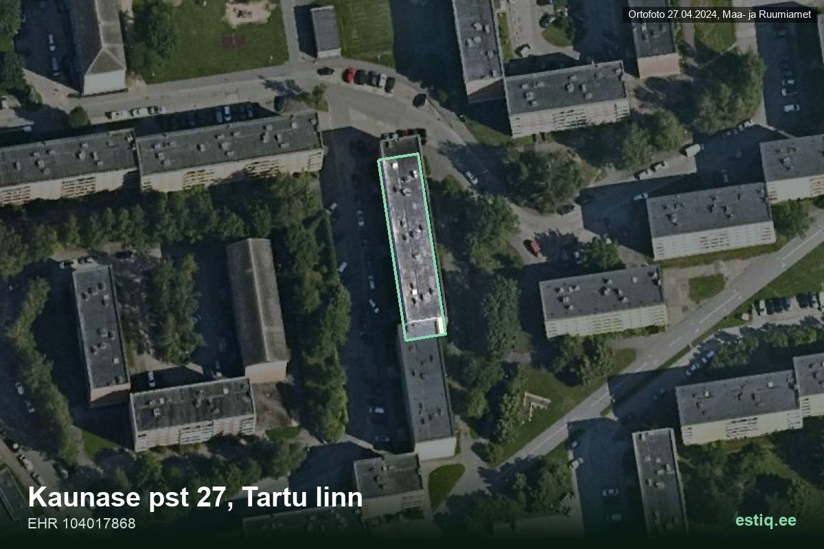 Kaunase pst 27, Tartu – hoone aerofoto, kontuur ehitisregistri (EHR) andmetest