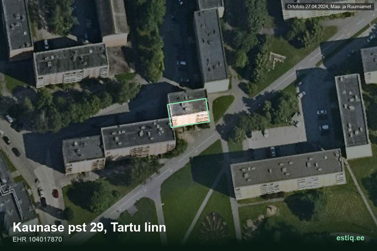 Kaunase pst 29, Tartu – hoone aerofoto, kontuur ehitisregistri (EHR) andmetest