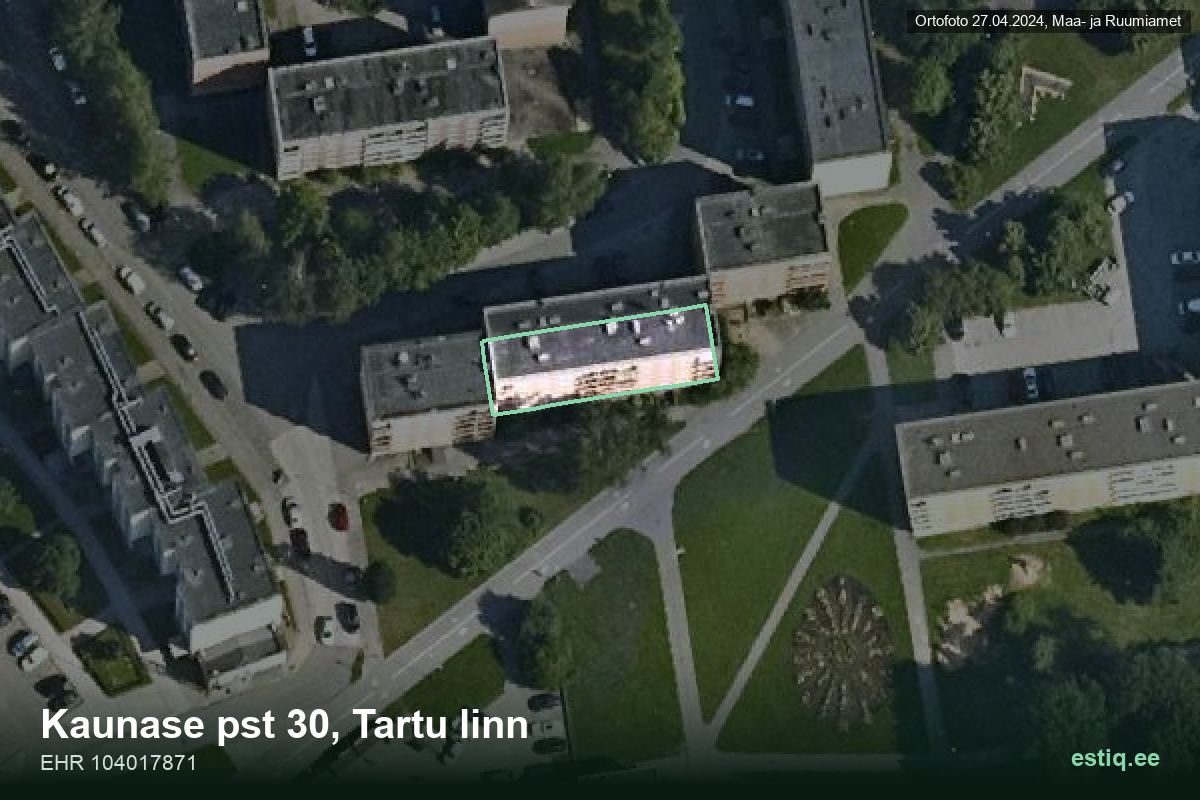 Kaunase pst 30, Tartu – hoone aerofoto, kontuur ehitisregistri (EHR) andmetest