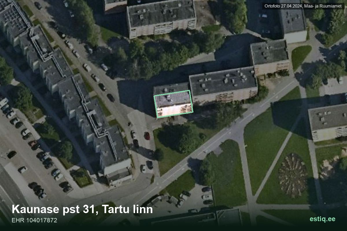 Kaunase pst 31, Tartu – hoone aerofoto, kontuur ehitisregistri (EHR) andmetest
