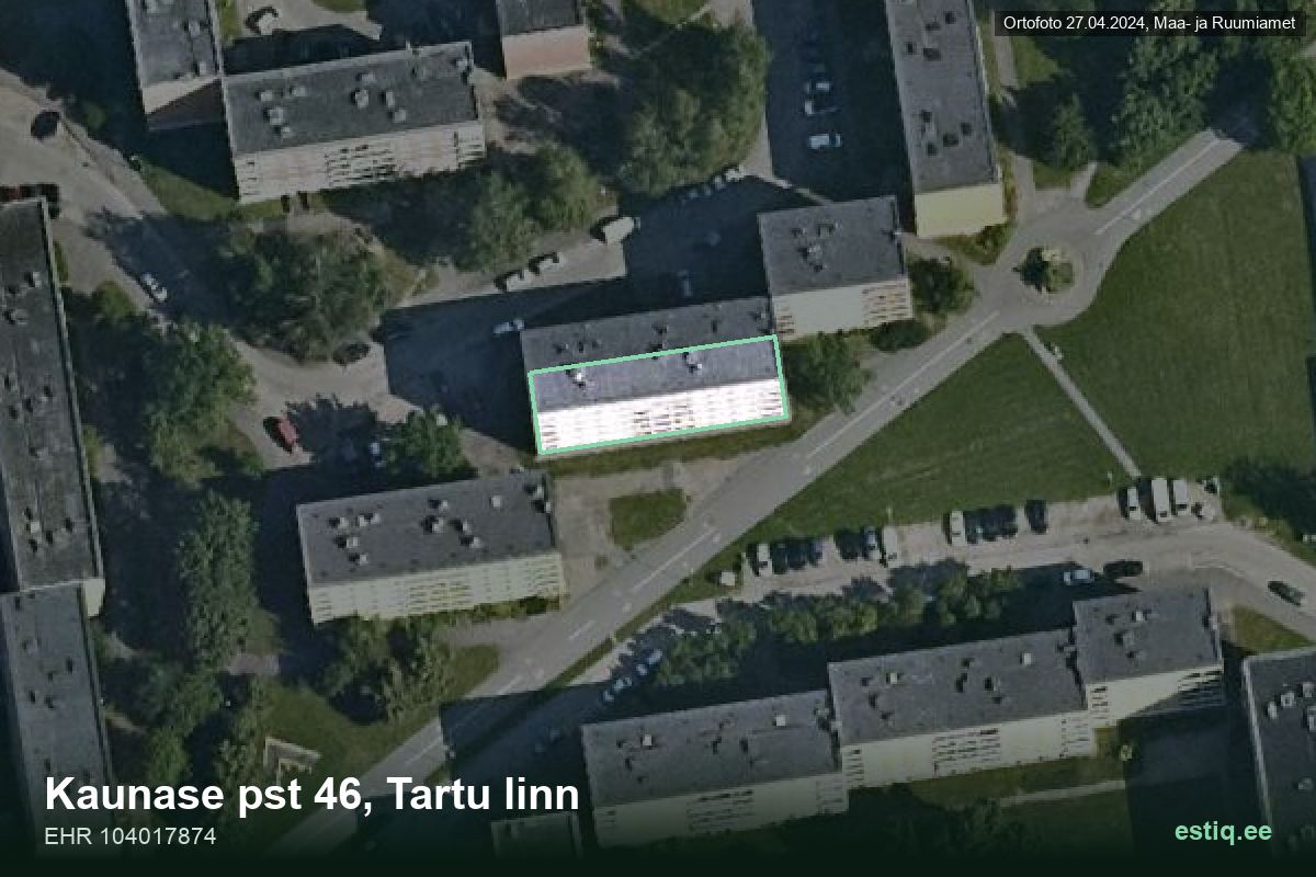 Kaunase pst 46, Tartu – hoone aerofoto, kontuur ehitisregistri (EHR) andmetest