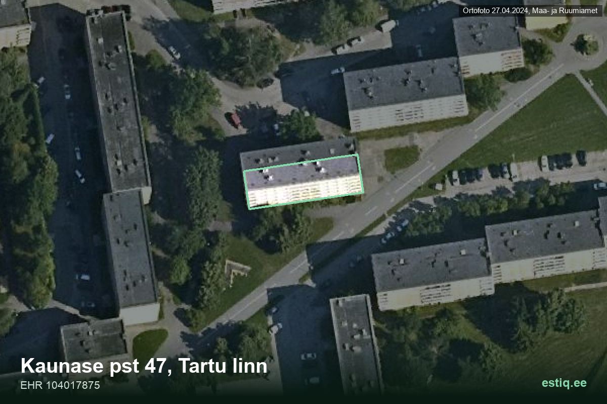 Kaunase pst 47, Tartu – hoone aerofoto, kontuur ehitisregistri (EHR) andmetest