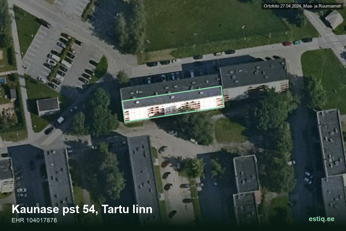 Kaunase pst 54, Tartu – hoone aerofoto, kontuur ehitisregistri (EHR) andmetest