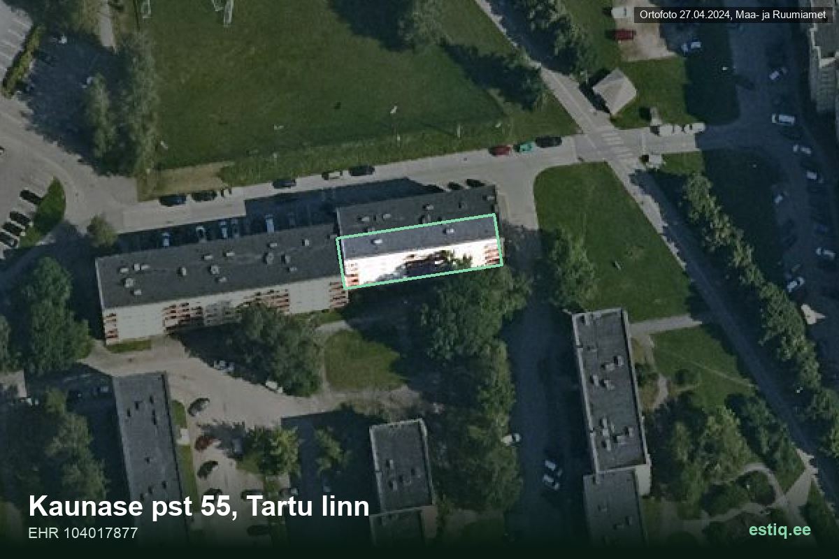 Kaunase pst 55, Tartu – hoone aerofoto, kontuur ehitisregistri (EHR) andmetest