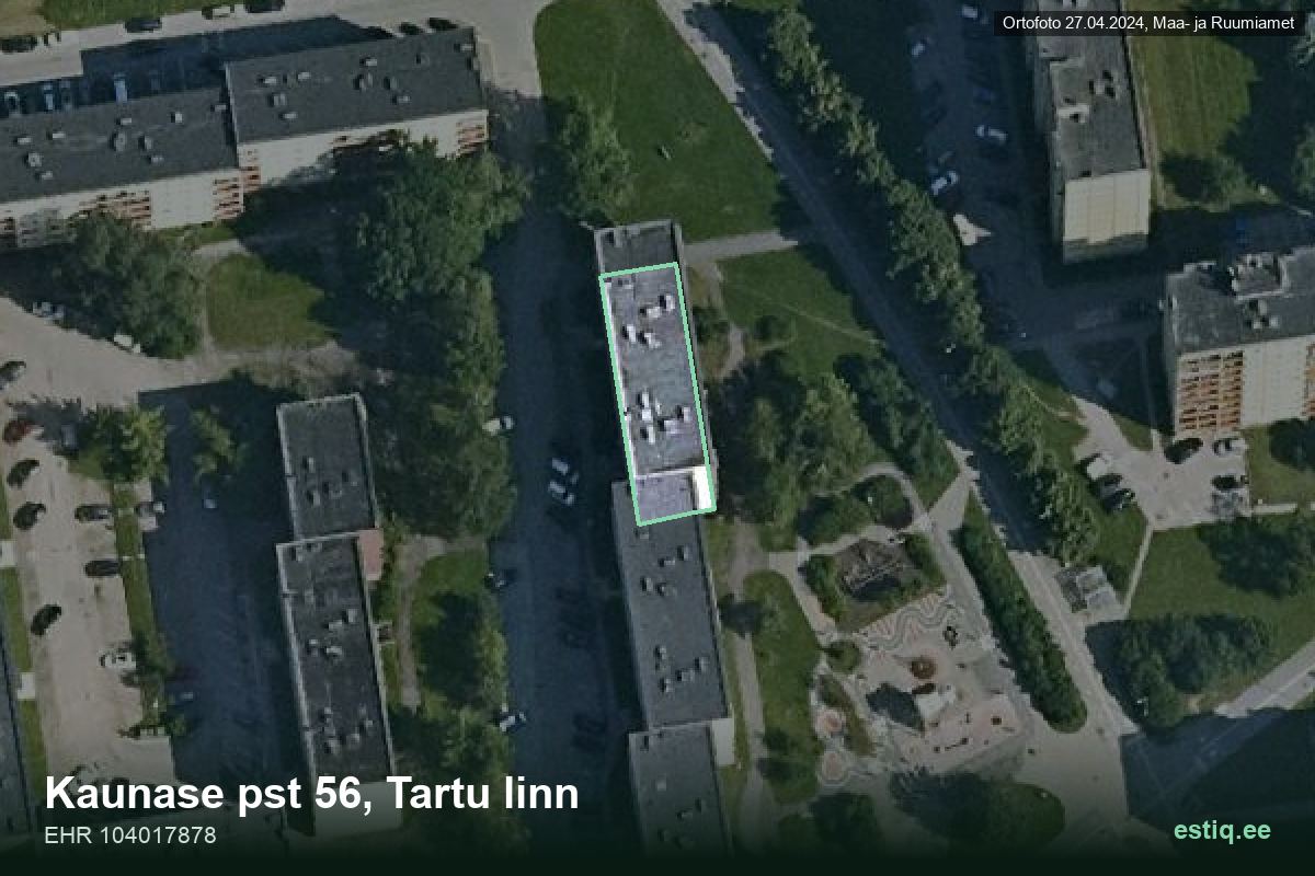 Kaunase pst 56, Tartu – hoone aerofoto, kontuur ehitisregistri (EHR) andmetest