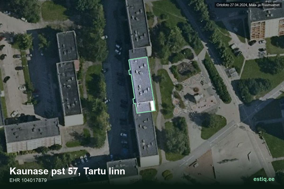 Kaunase pst 57, Tartu – hoone aerofoto, kontuur ehitisregistri (EHR) andmetest