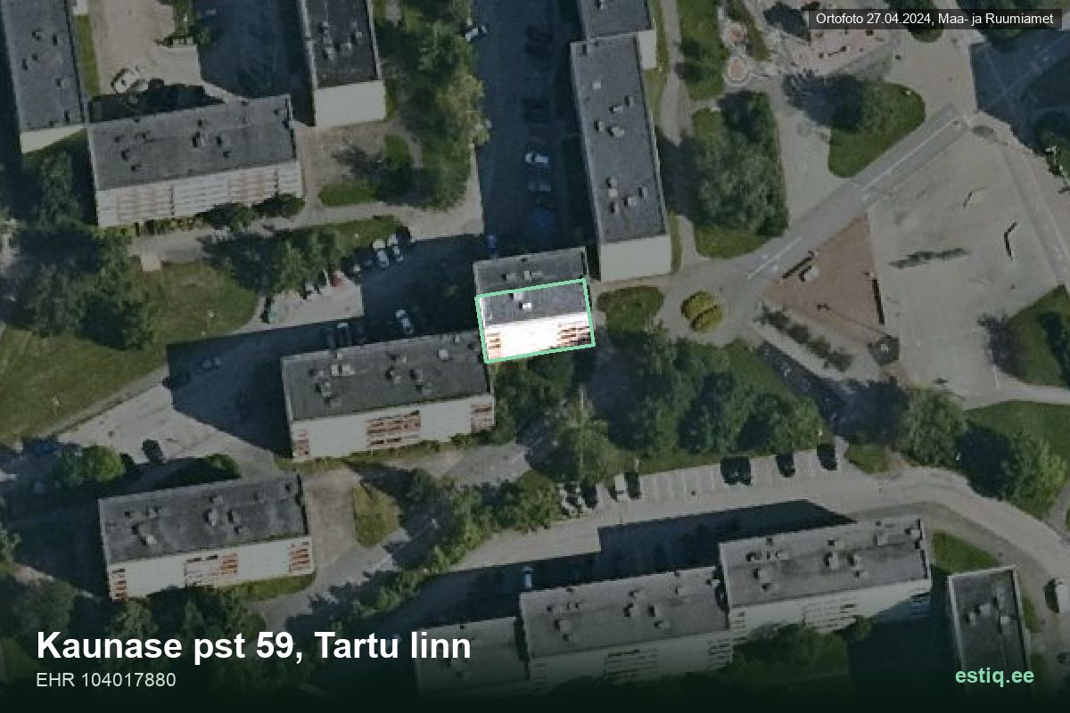 Kaunase pst 59, Tartu – hoone aerofoto, kontuur ehitisregistri (EHR) andmetest