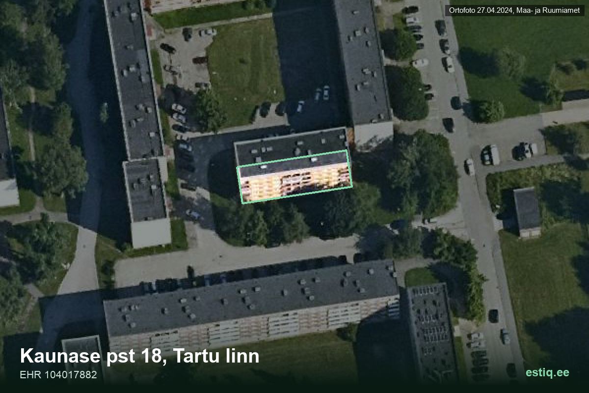Kaunase pst 18, Tartu – hoone aerofoto, kontuur ehitisregistri (EHR) andmetest