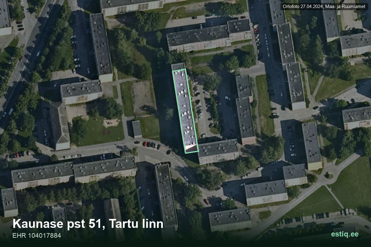 Kaunase pst 51, Tartu – hoone aerofoto, kontuur ehitisregistri (EHR) andmetest