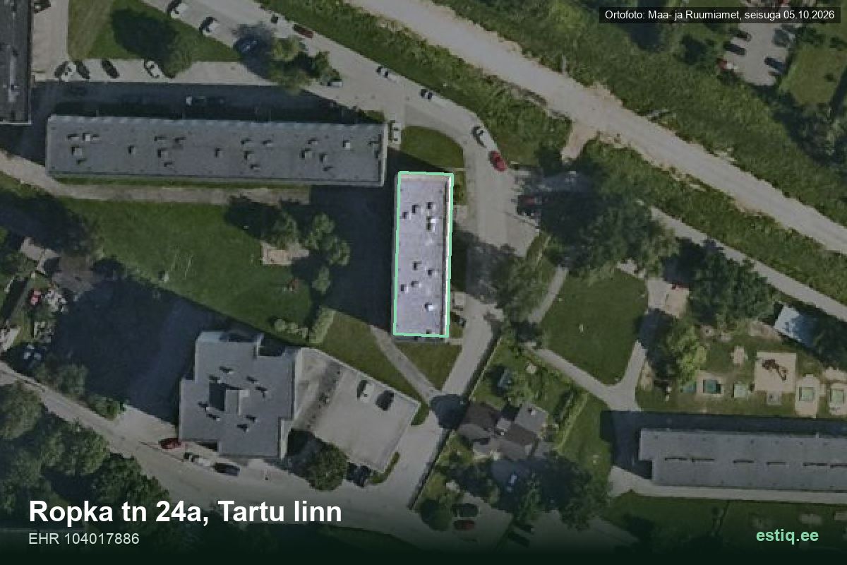 Ropka tänav 24a, Tartu – ilmakuva rakennuksesta, ääriviiva rakennusrekisteristä (EHR)