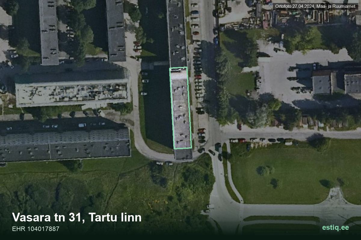 Vasara tänav 31, Tartu – aerial photo of the building, outline from the Building Register (EHR)