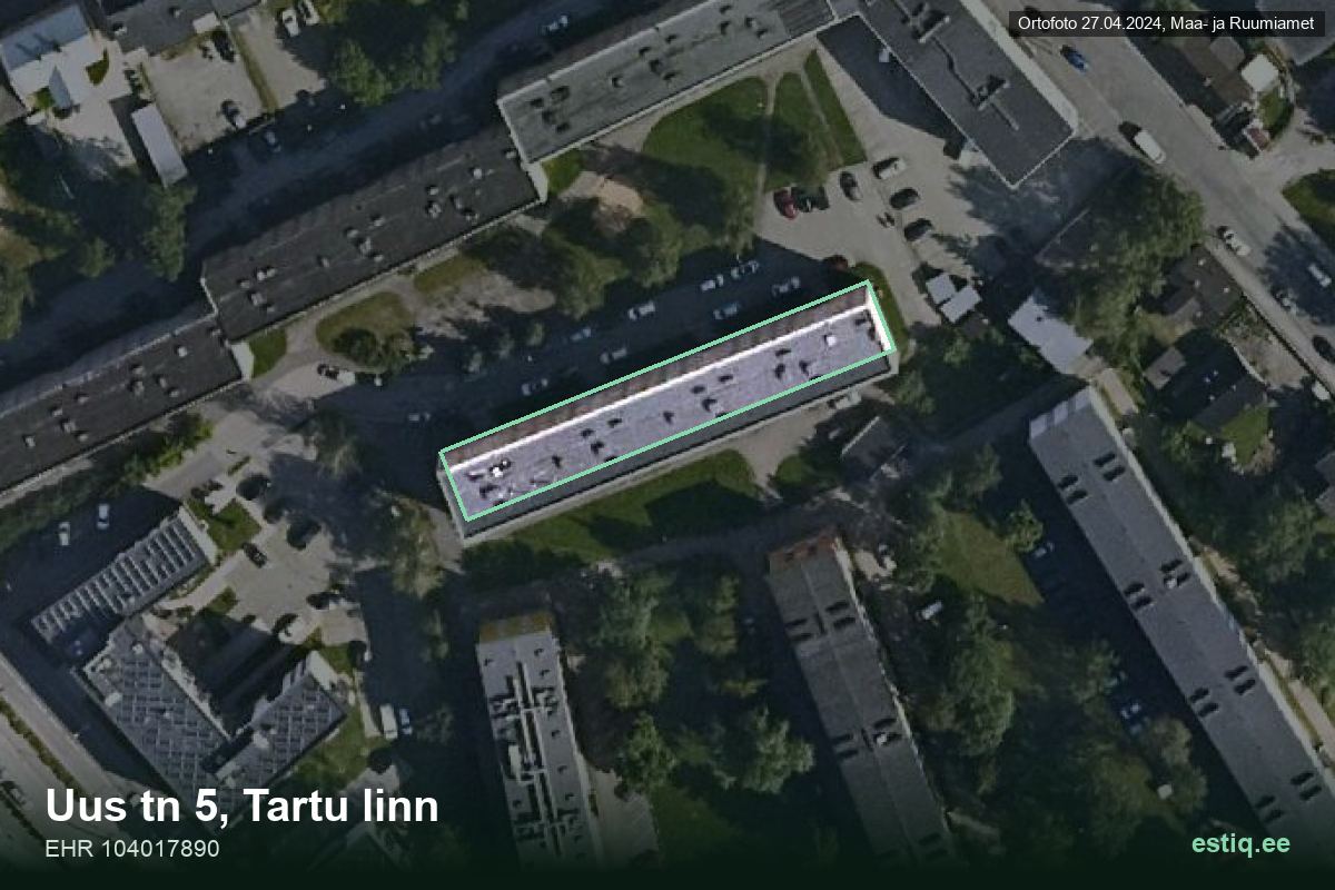 Uus tänav 5, Tartu – aerial photo of the building, outline from the Building Register (EHR)