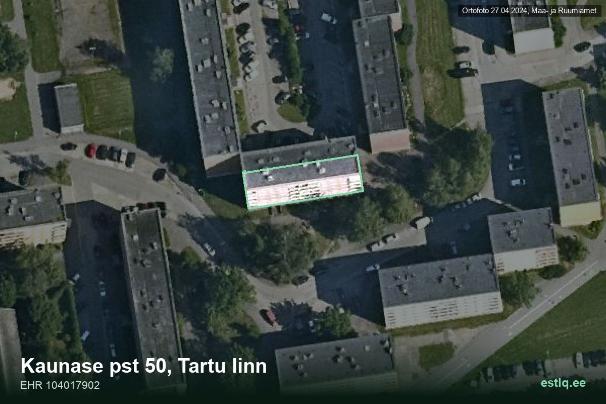 Kaunase pst 50, Tartu – hoone aerofoto, kontuur ehitisregistri (EHR) andmetest
