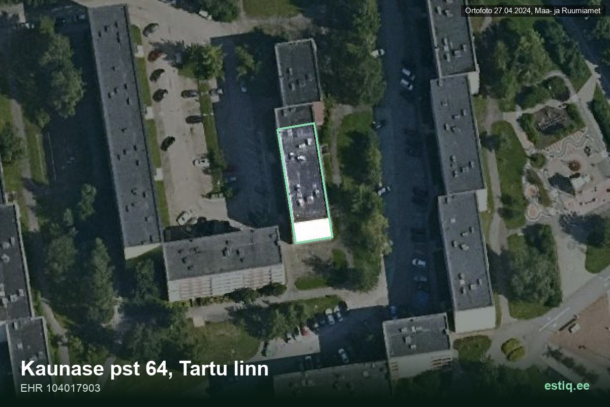Kaunase pst 64, Tartu – hoone aerofoto, kontuur ehitisregistri (EHR) andmetest