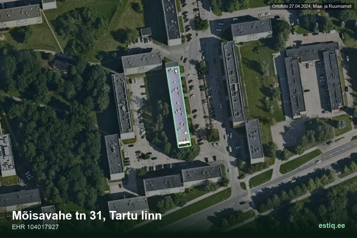 Mõisavahe tänav 31, Tartu – hoone aerofoto, kontuur ehitisregistri (EHR) andmetest