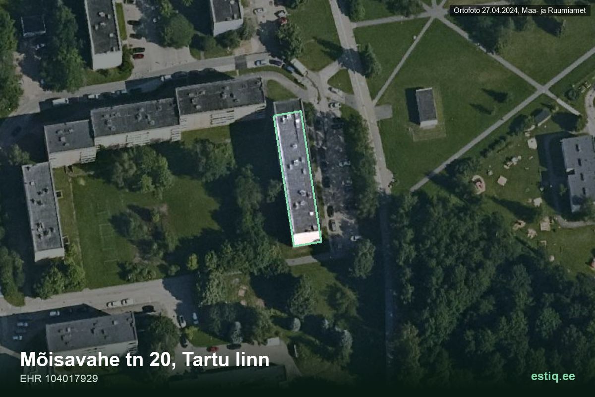 Mõisavahe tänav 20, Tartu – hoone aerofoto, kontuur ehitisregistri (EHR) andmetest