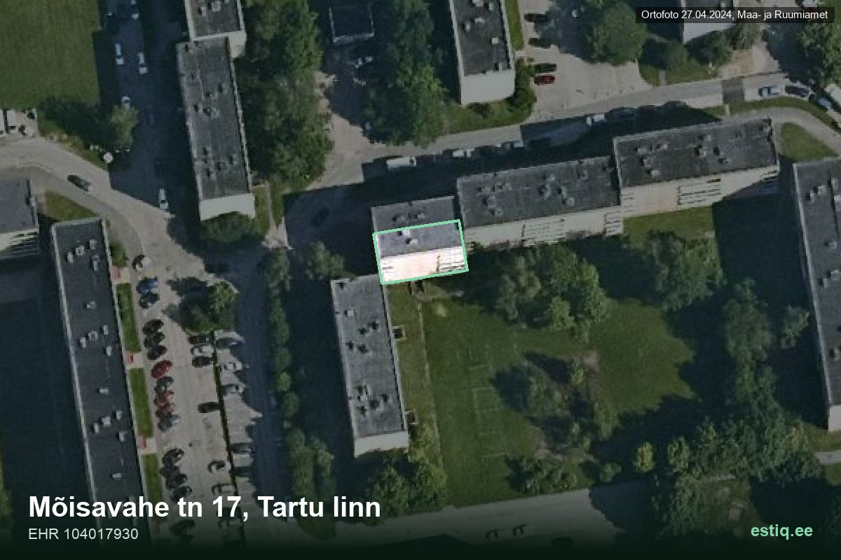 Mõisavahe tänav 17, Tartu – hoone aerofoto, kontuur ehitisregistri (EHR) andmetest