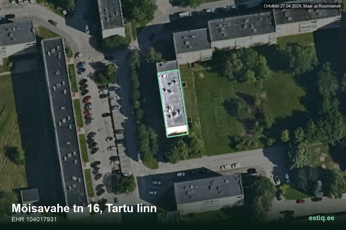 Mõisavahe tänav 16, Tartu – hoone aerofoto, kontuur ehitisregistri (EHR) andmetest