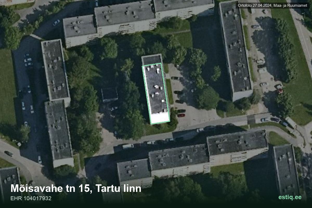 Mõisavahe tänav 15, Tartu – hoone aerofoto, kontuur ehitisregistri (EHR) andmetest