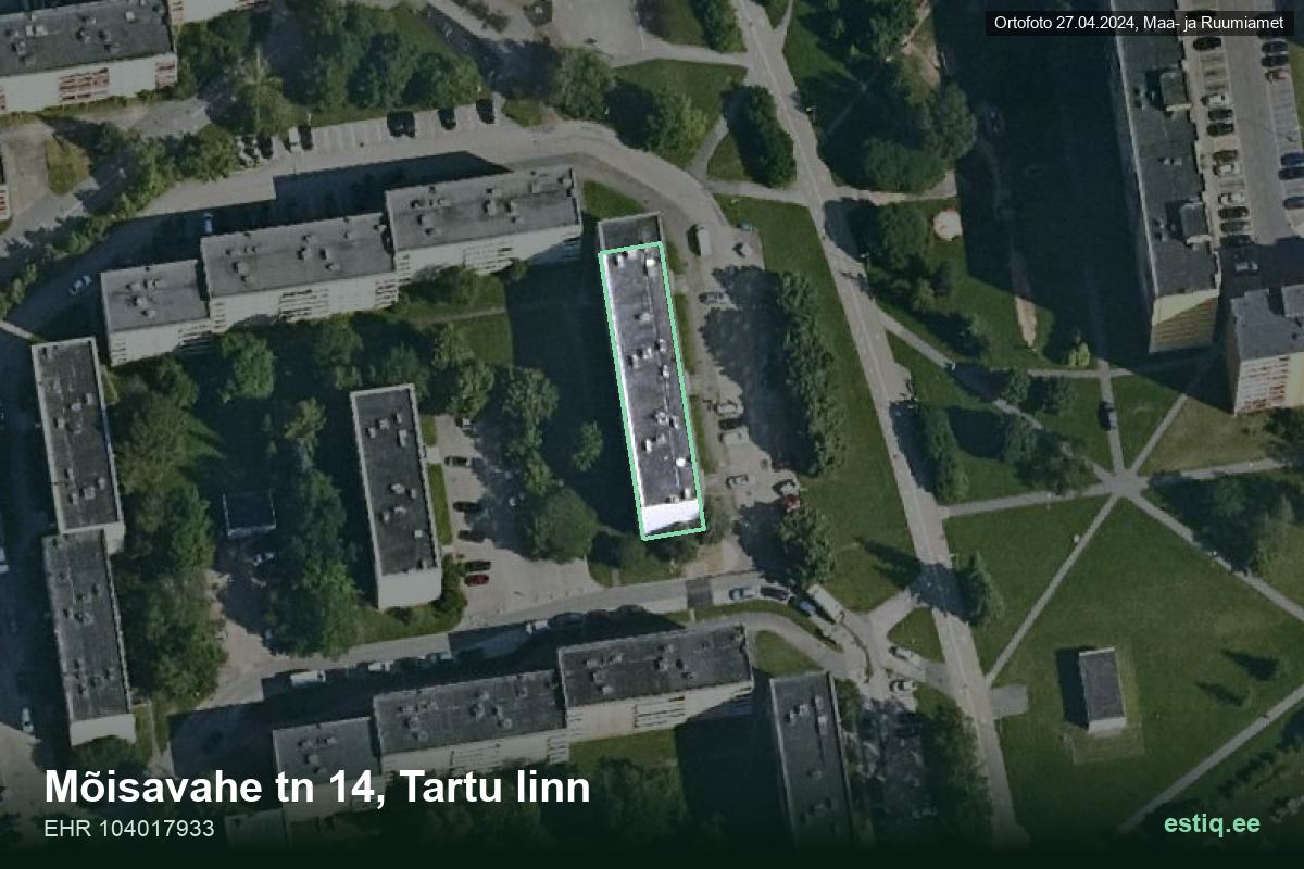 Mõisavahe tänav 14, Tartu – hoone aerofoto, kontuur ehitisregistri (EHR) andmetest