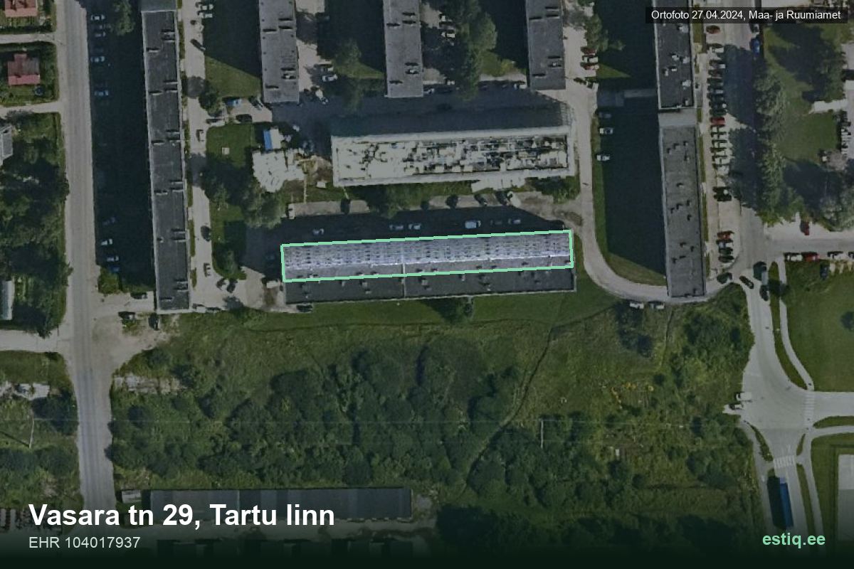 Vasara tänav 29, Tartu – hoone aerofoto, kontuur ehitisregistri (EHR) andmetest