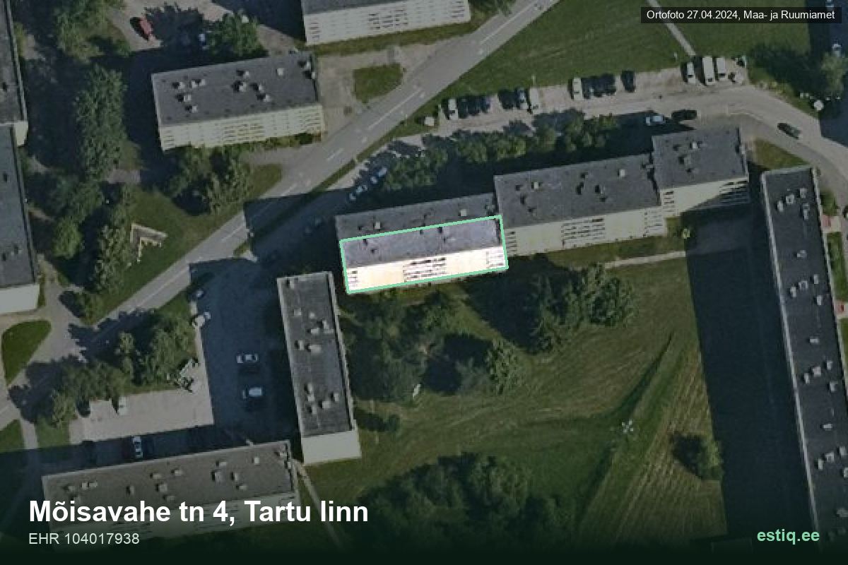 Mõisavahe tänav 4, Tartu – hoone aerofoto, kontuur ehitisregistri (EHR) andmetest