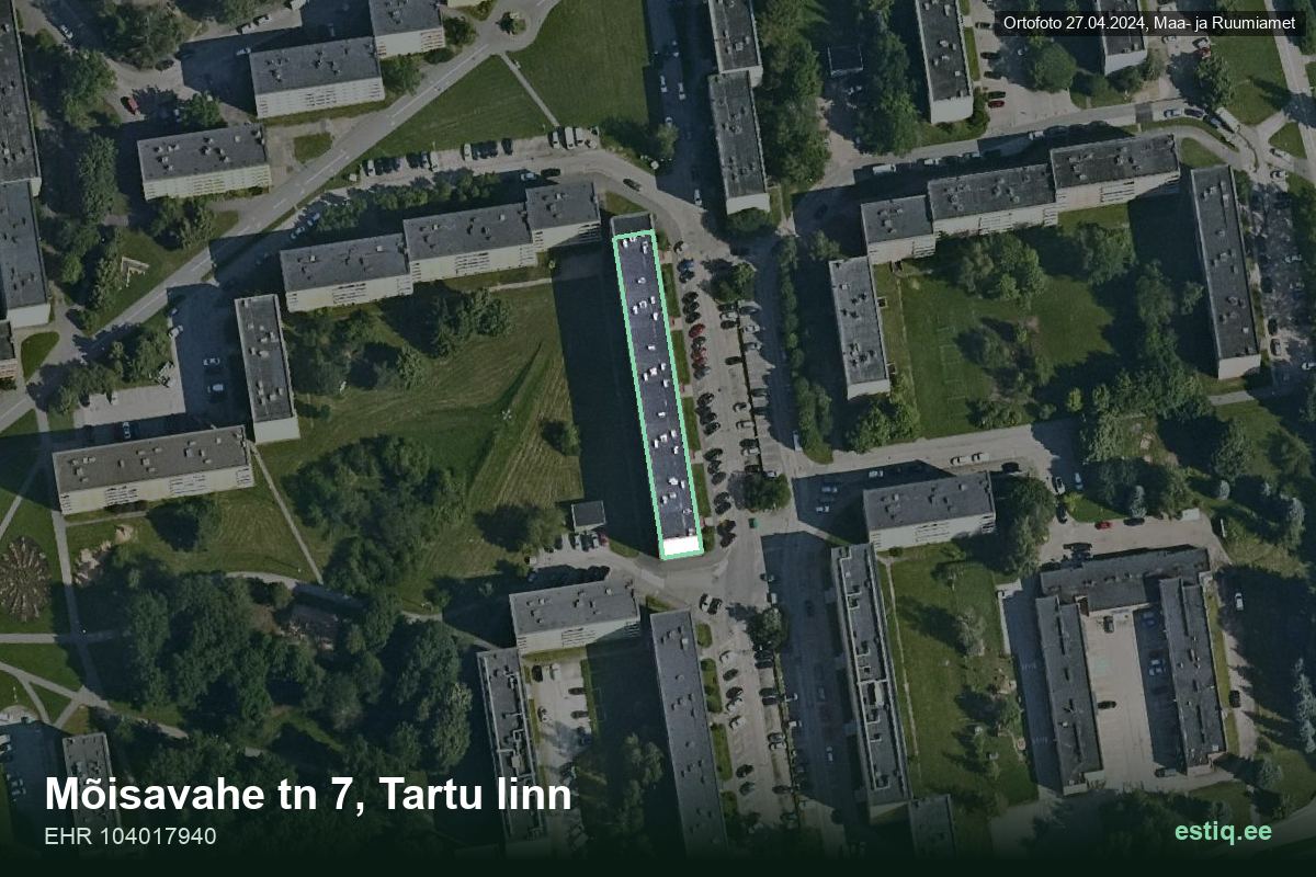 Mõisavahe tänav 7, Tartu – hoone aerofoto, kontuur ehitisregistri (EHR) andmetest