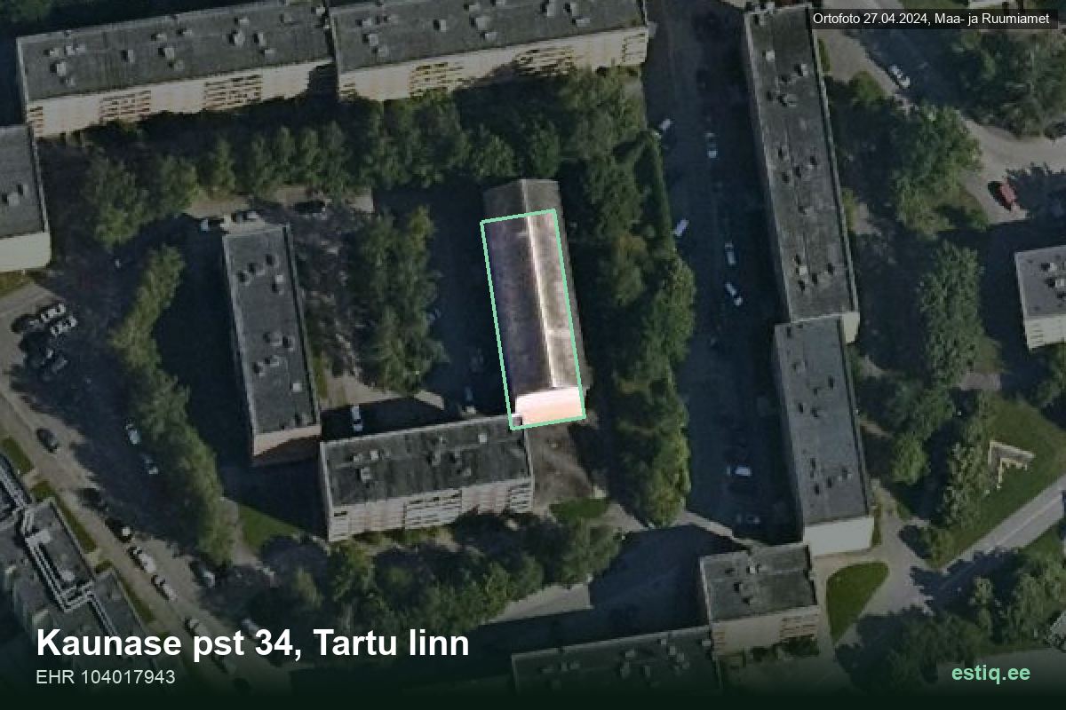 Kaunase pst 34, Tartu – hoone aerofoto, kontuur ehitisregistri (EHR) andmetest