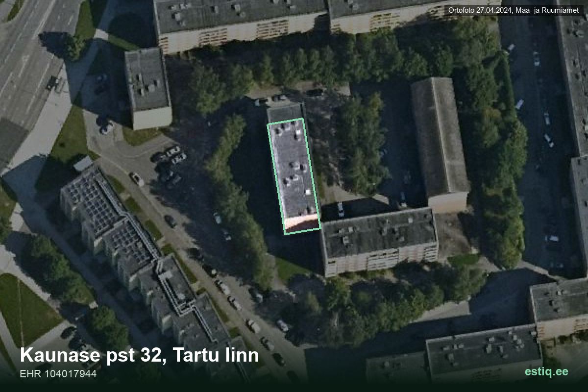 Kaunase pst 32, Tartu – hoone aerofoto, kontuur ehitisregistri (EHR) andmetest