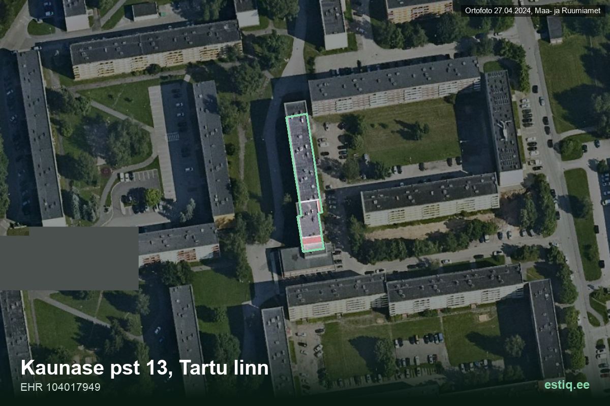 Kaunase pst 13, Tartu – hoone aerofoto, kontuur ehitisregistri (EHR) andmetest