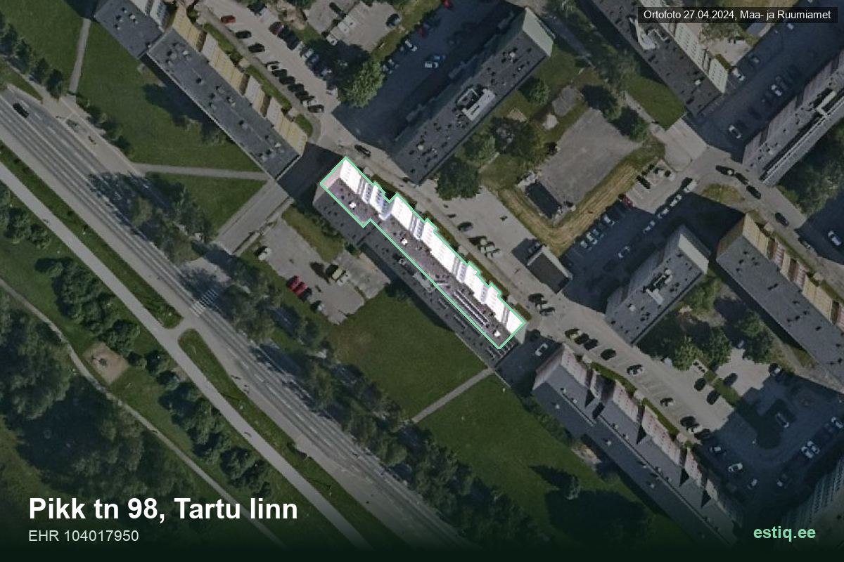 Pikk tänav 98, Tartu – aerial photo of the building, outline from the Building Register (EHR)