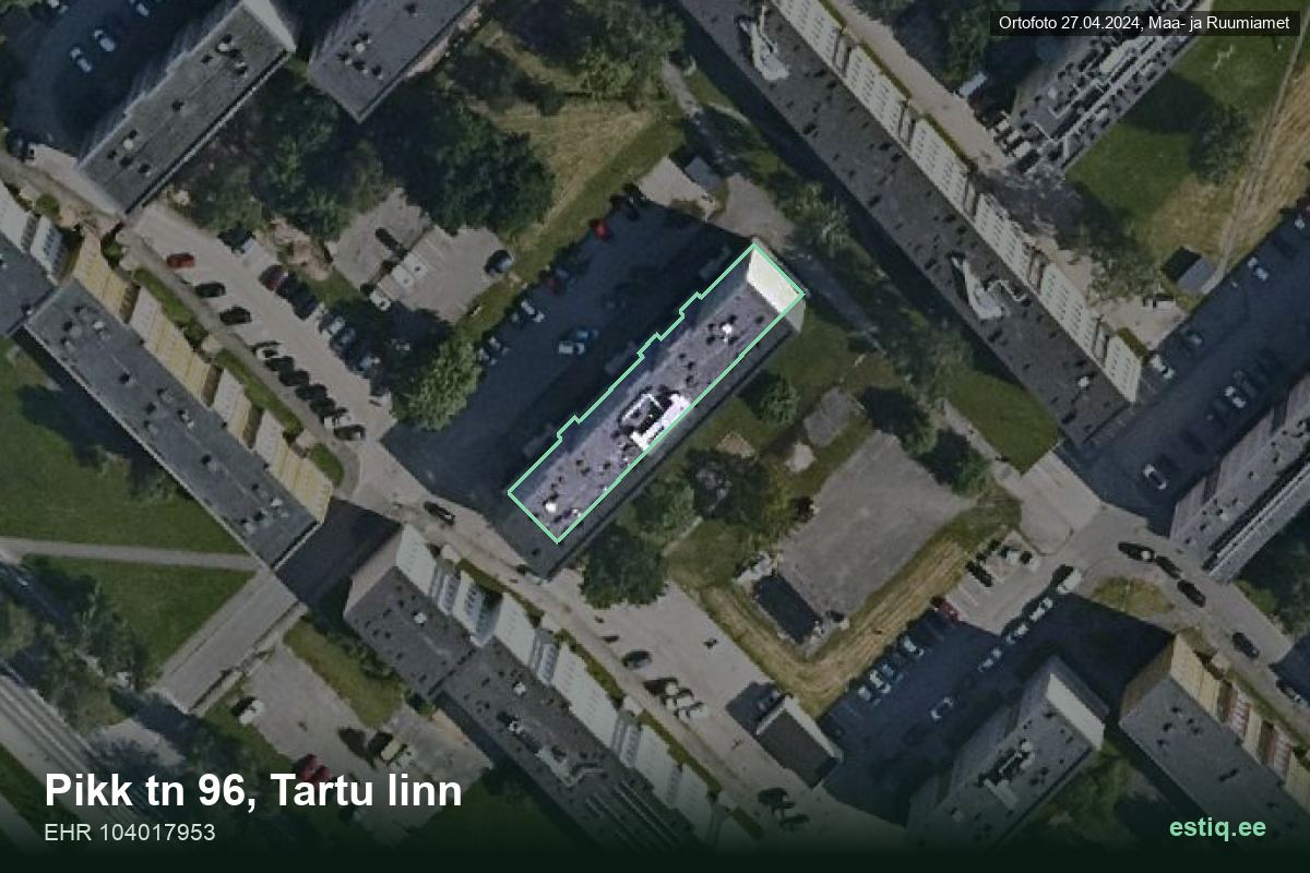 Pikk tänav 96, Tartu – hoone aerofoto, kontuur ehitisregistri (EHR) andmetest