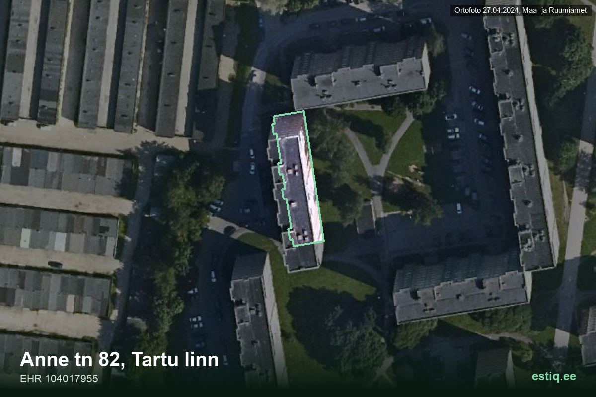 Anne tänav 82, Tartu – hoone aerofoto, kontuur ehitisregistri (EHR) andmetest