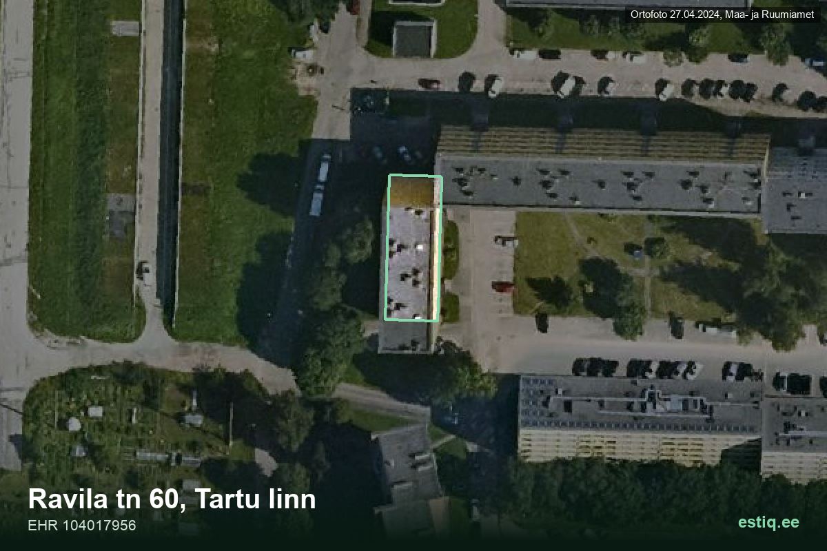 Ravila tänav 60, Tartu – hoone aerofoto, kontuur ehitisregistri (EHR) andmetest