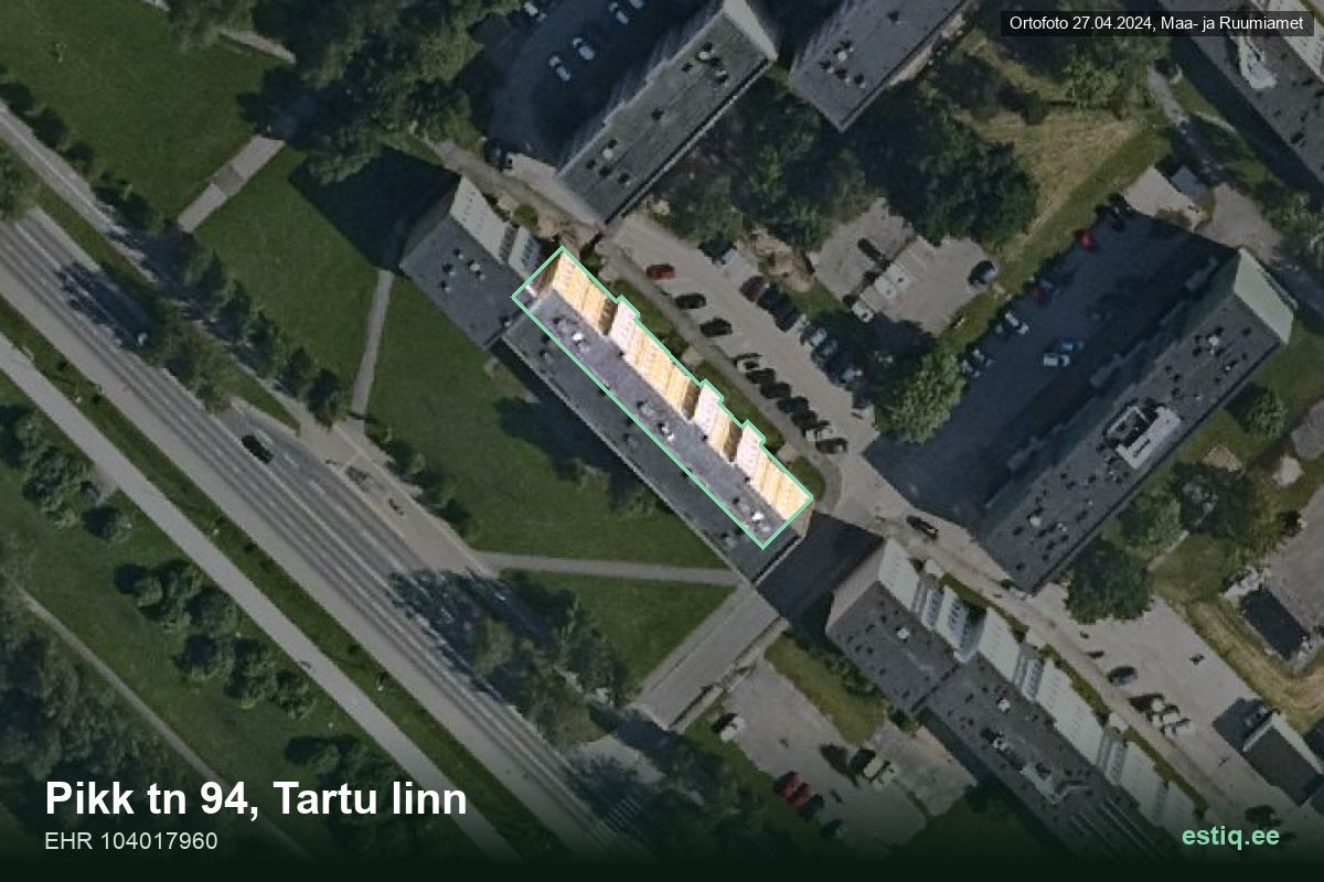 Pikk tänav 94, Tartu – aerial photo of the building, outline from the Building Register (EHR)