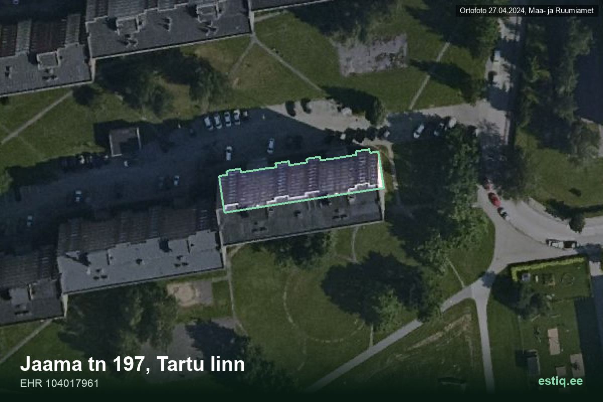 Jaama tänav 197, Tartu – ilmakuva rakennuksesta, ääriviiva rakennusrekisteristä (EHR)