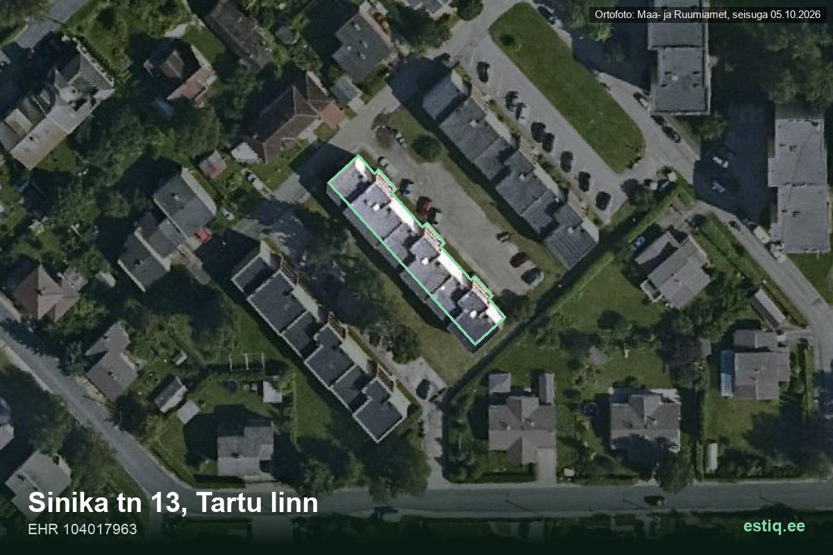 Sinika tänav 13, Tartu – aerial photo of the building, outline from the Building Register (EHR)
