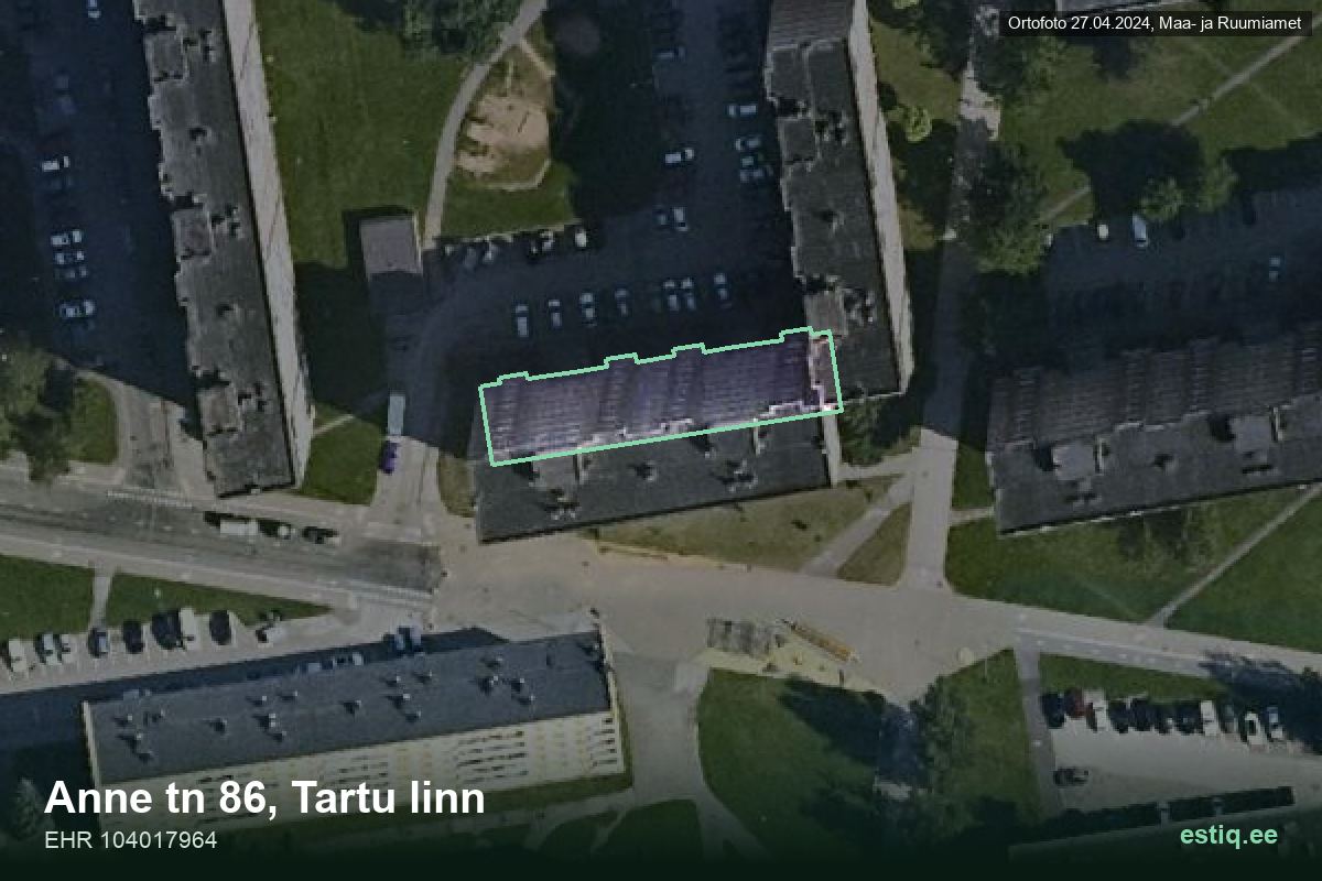 Anne tänav 86, Tartu – hoone aerofoto, kontuur ehitisregistri (EHR) andmetest