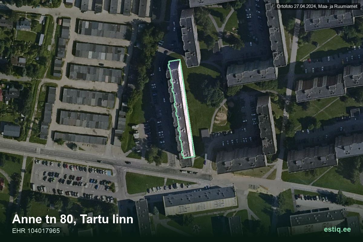 Anne tänav 80, Tartu – hoone aerofoto, kontuur ehitisregistri (EHR) andmetest