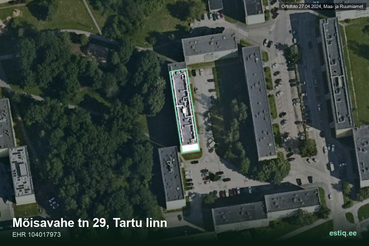 Mõisavahe tänav 29, Tartu – hoone aerofoto, kontuur ehitisregistri (EHR) andmetest