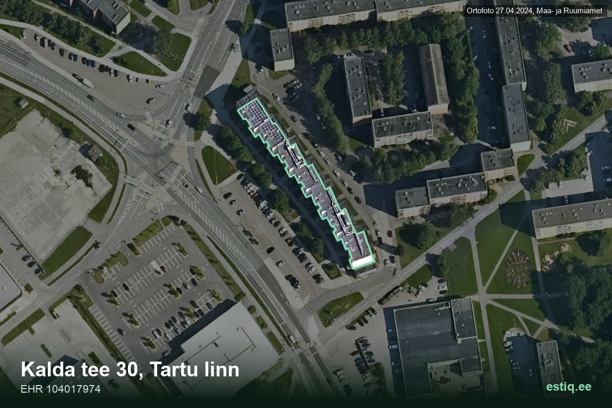 Kalda tee 30, Tartu – hoone aerofoto, kontuur ehitisregistri (EHR) andmetest