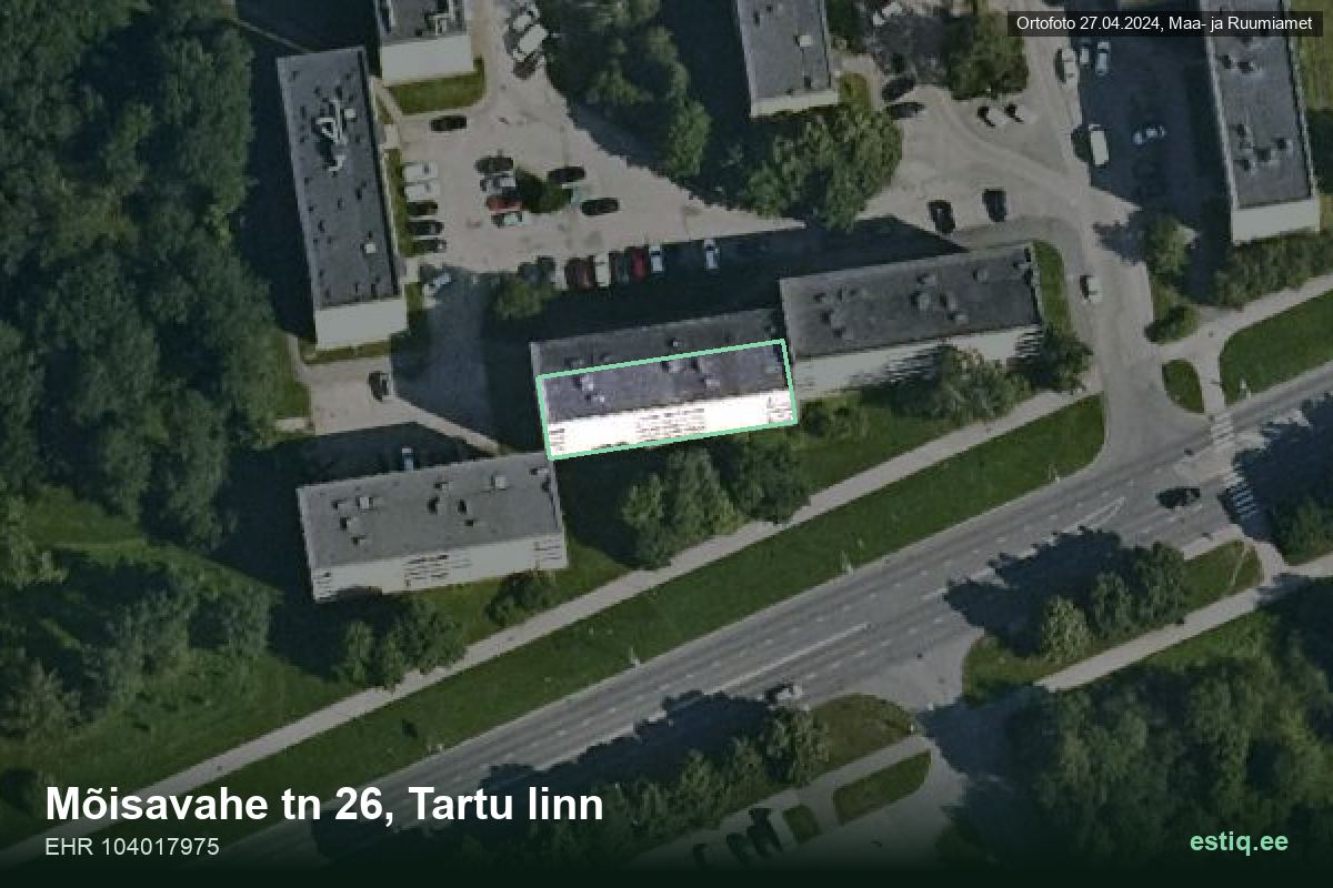 Mõisavahe tänav 26, Tartu – hoone aerofoto, kontuur ehitisregistri (EHR) andmetest