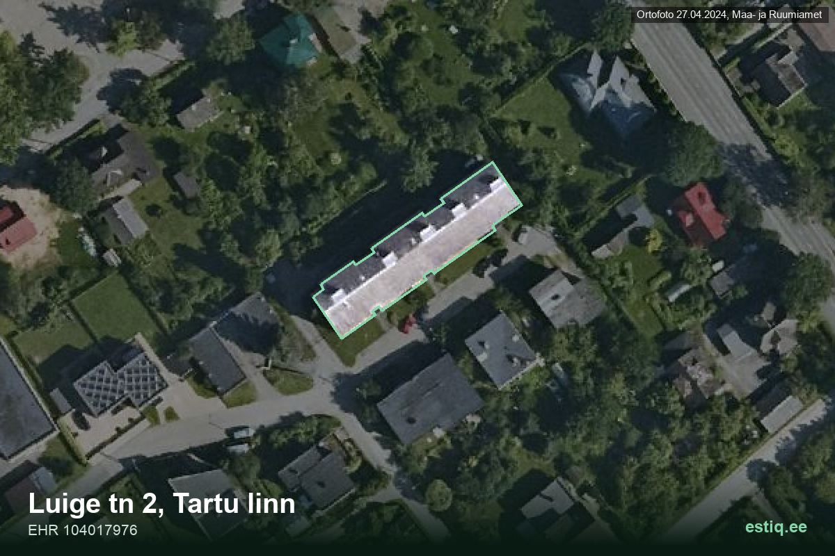Luige tänav 2, Tartu – hoone aerofoto, kontuur ehitisregistri (EHR) andmetest