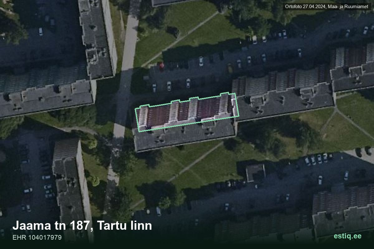 Jaama tänav 187, Tartu – hoone aerofoto, kontuur ehitisregistri (EHR) andmetest