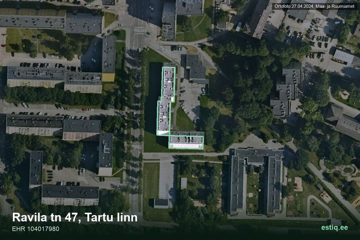 Ravila tänav 47, Tartu – hoone aerofoto, kontuur ehitisregistri (EHR) andmetest