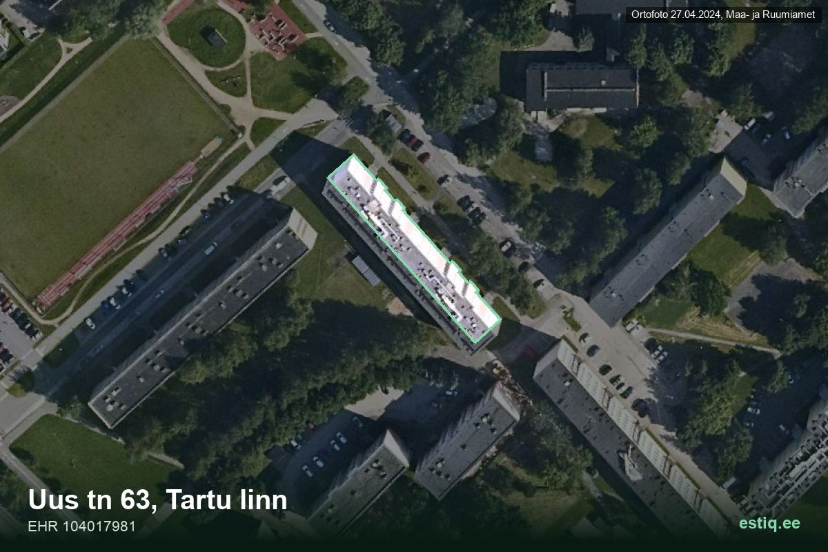 Uus tänav 63, Tartu – aerial photo of the building, outline from the Building Register (EHR)