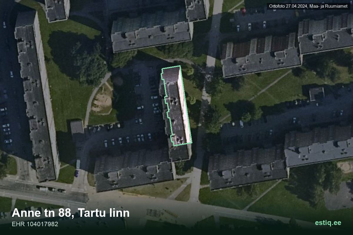 Anne tänav 88, Tartu – hoone aerofoto, kontuur ehitisregistri (EHR) andmetest
