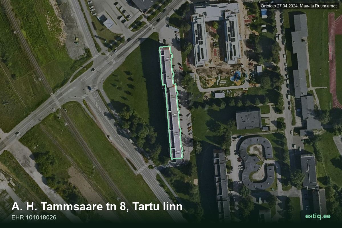 A. H. Tammsaare tänav 8, Tartu – ilmakuva rakennuksesta, ääriviiva rakennusrekisteristä (EHR)